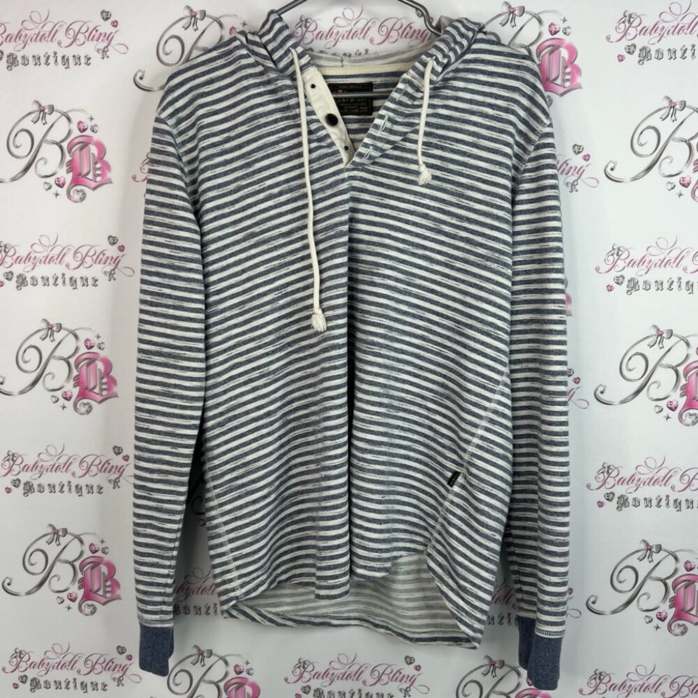 Lucky Brand sweater hoodie stripes Blue and White Striped V-Neck Sweater